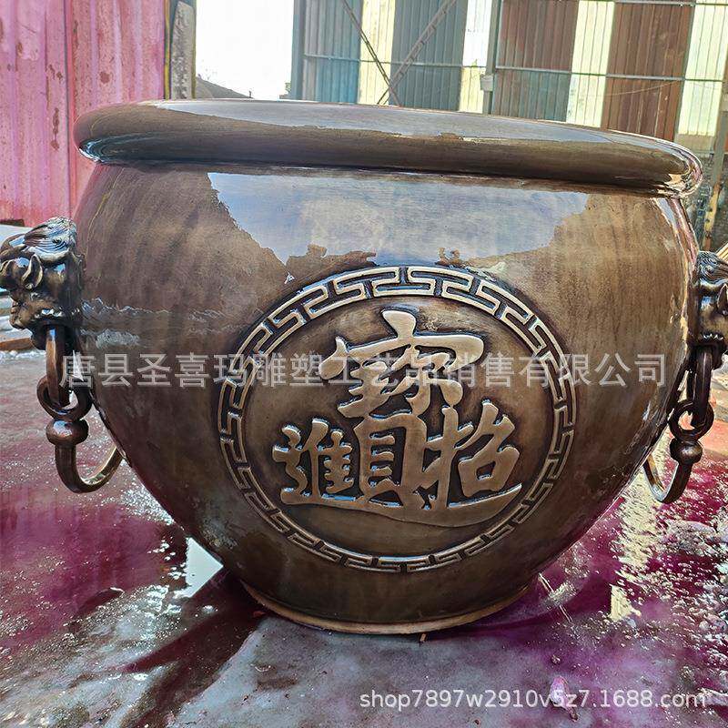 福字铜缸一米直径铜磬款招字铜缸摆件招财进宝铜聚宝盆户外大摆件