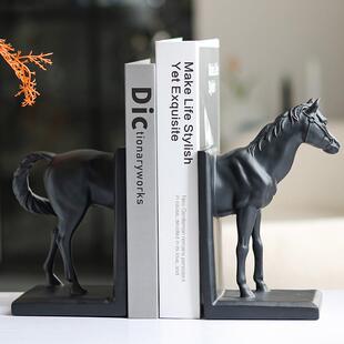 新中式复古艺术俊马书档摆件书房书柜书桌创意动物书靠样板房饰品