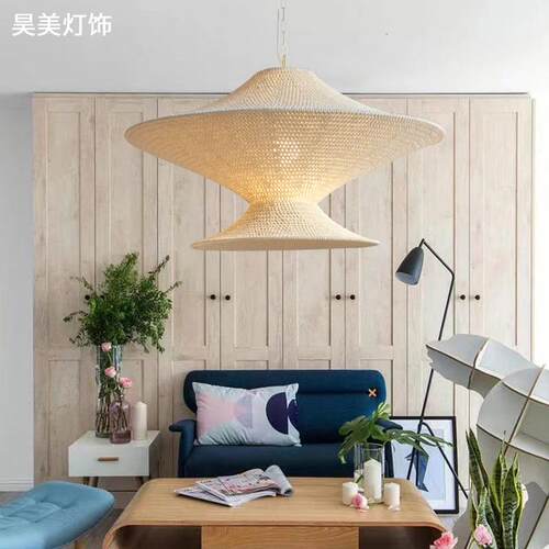 创意网红客厅灯田园风餐厅led吊灯装饰创意个性编织大飞碟棉线灯
