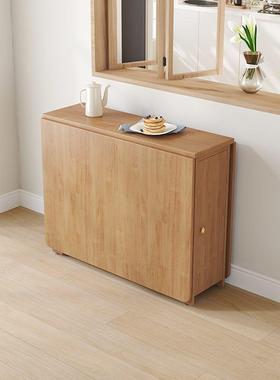 实木折叠餐桌小户型家用多功能带轮省空间2025网红新款白色奶油s^