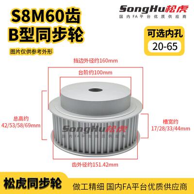 EBL01-S8M150-60-B-N-d20至50孔S8M60齿同步轮槽宽17S8M同步带轮