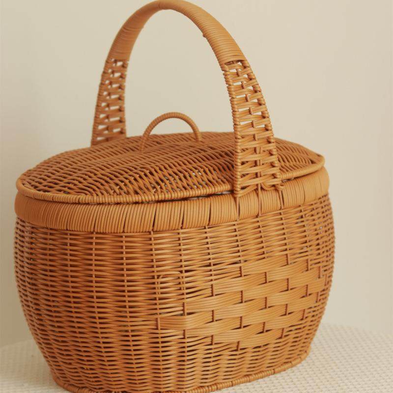手提菜篮子带盖有盖拜祖宗篮子手工仿藤编织水果购物篮提篮鸡蛋篮,纺织面料/辅料/配套,纺织机械配件,淘宝优惠券,粉丝福利购,淘宝优惠卷