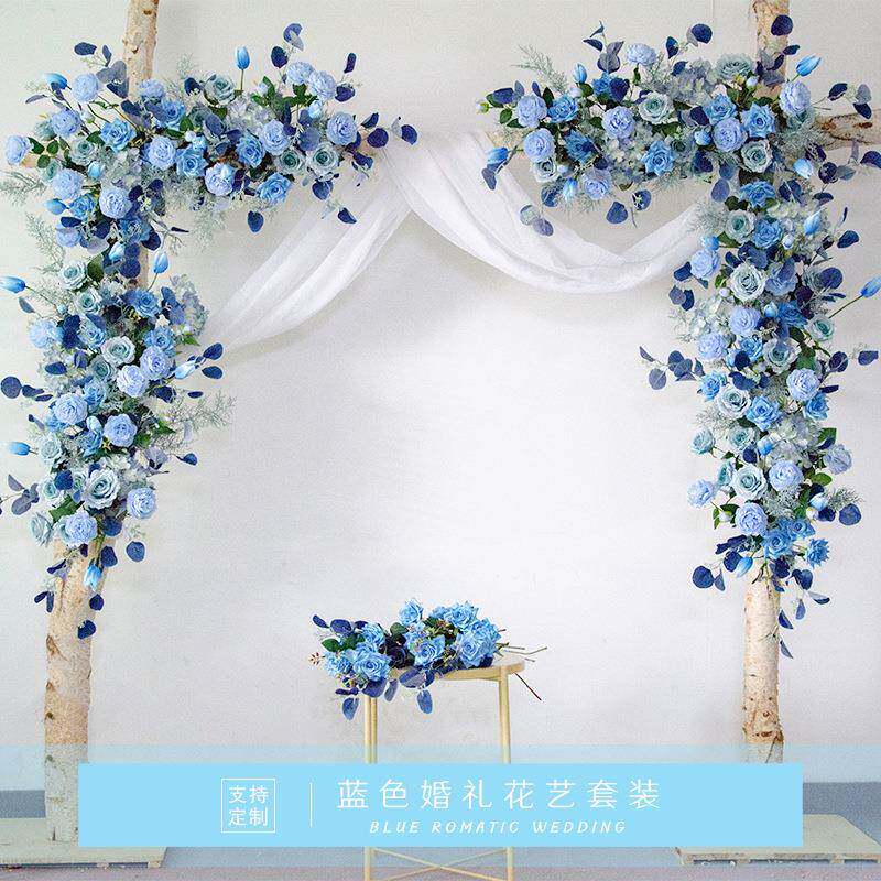 蓝色拱门花艺套装橱窗装饰墙壁摄影壁挂背景布置绢花花惟妙园