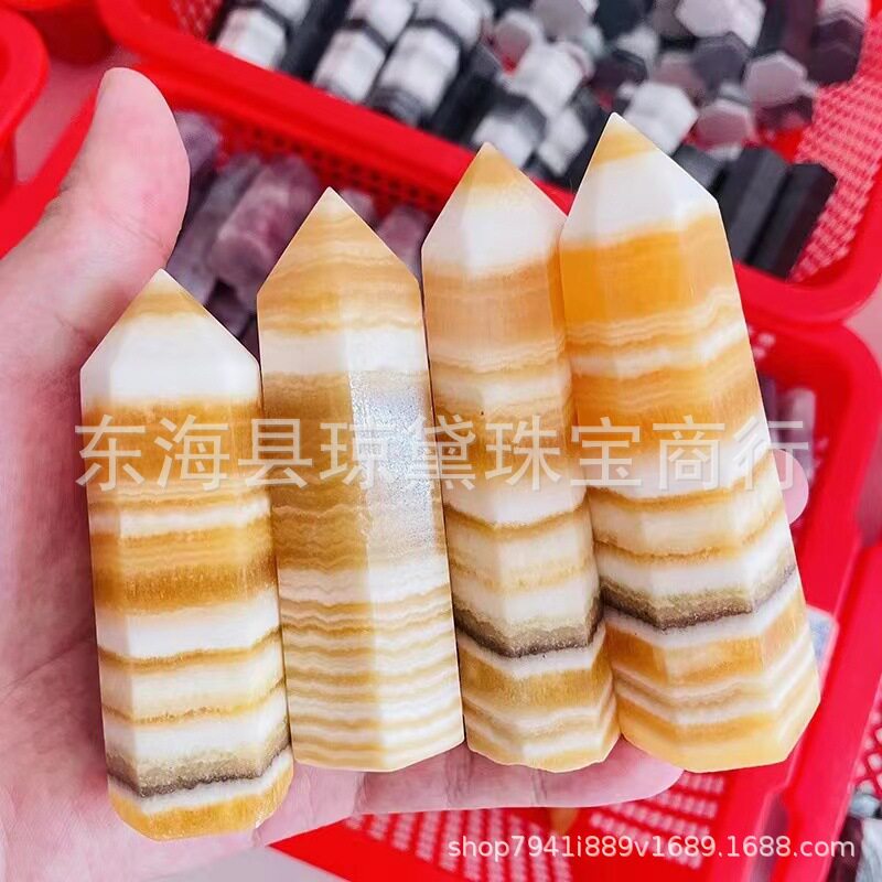 批发天然水晶黄橙方解石塔消磁属于生活装饰居家摆件