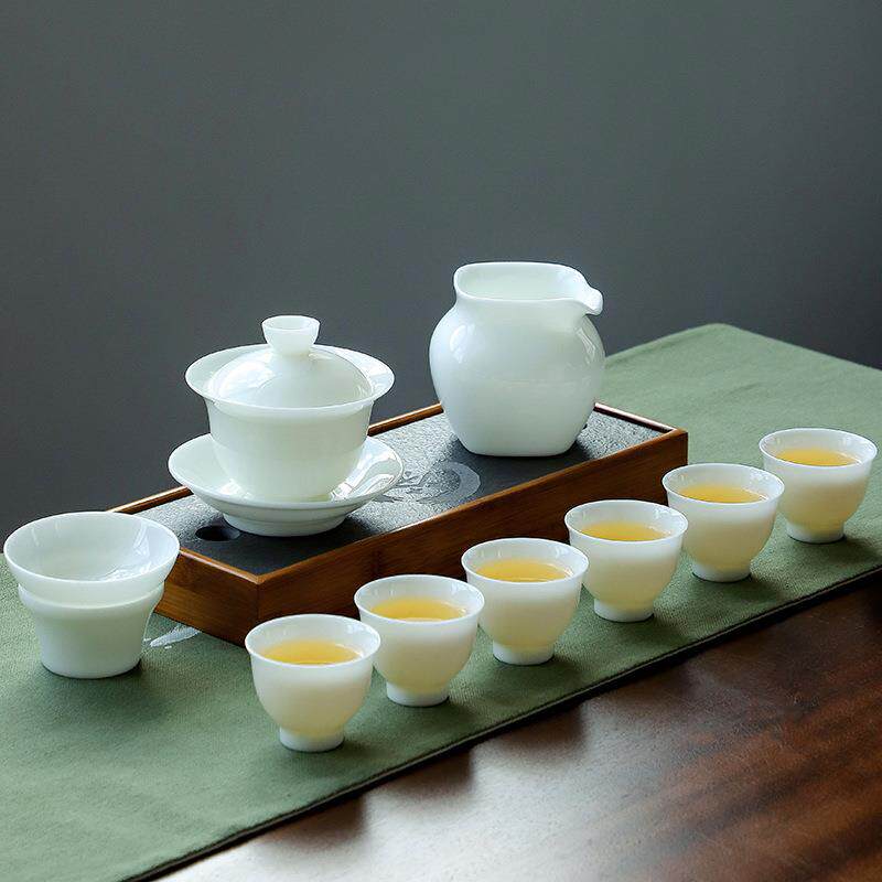 白瓷茶具岩脂钰瓷功夫整套茶具盖碗茶杯套组茶道茶艺办公泡茶器