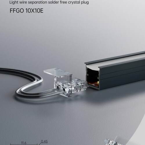 LED铝槽水晶堵头FFGO10*10E侧发光直插式免焊接LED灯带接头连接