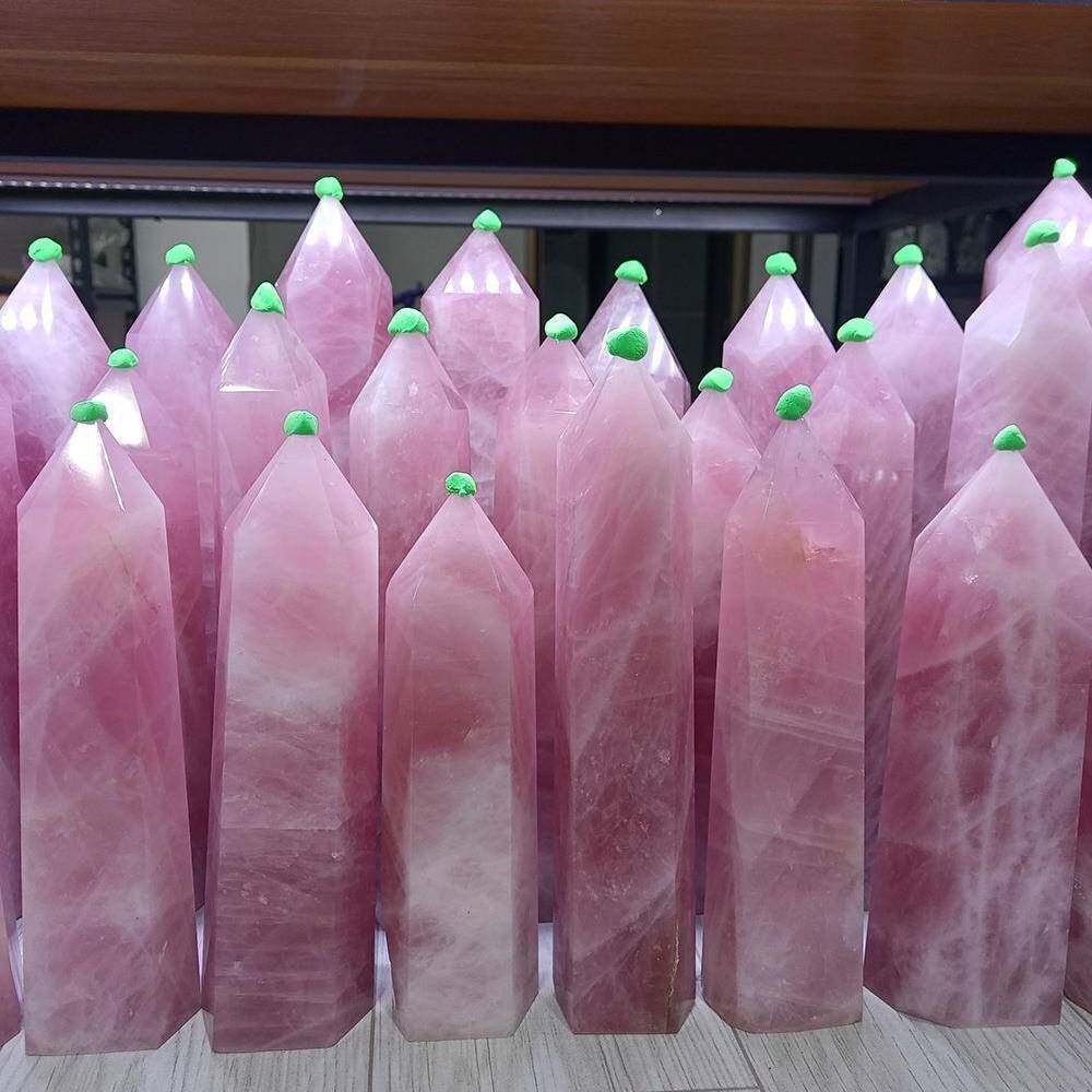 批量天然玫瑰石英柱子粉色水晶大柱子
