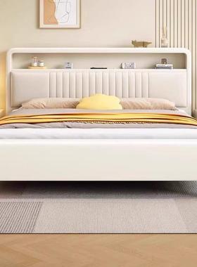fLE北欧奶油风实木床白色1.8现代简约轻奢床主卧1.5软包床储物床