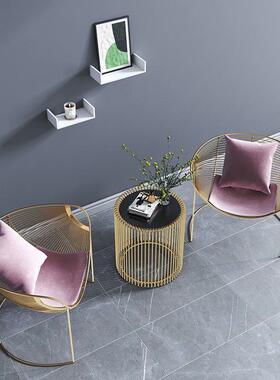 北欧简约铁艺阳台休闲茶几轻奢小圆桌椅组合三件套网红靠背懒人椅