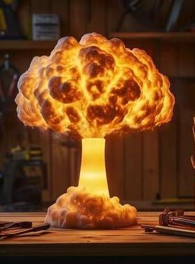 新款蘑菇云台灯桌面摆件led灯光树脂装饰品USB插头蘑菇云台灯