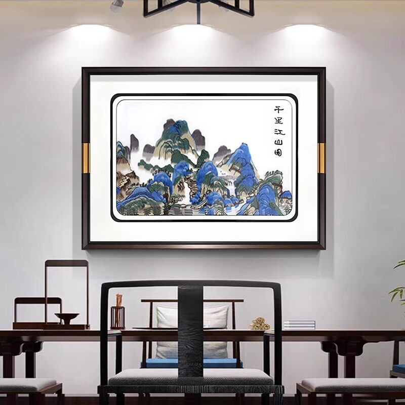 新中式刺绣装饰画客餐厅高端立体挂画入户玄关正对门茶室苏绣壁画