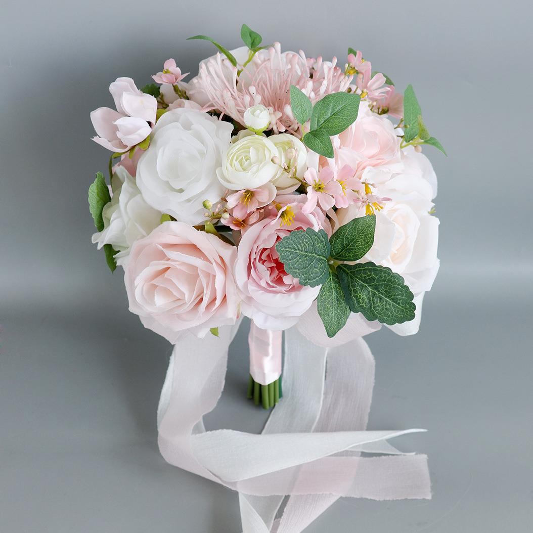 春款淡粉色新娘手捧花仿真花家居装饰花束婚礼装饰婚庆布置