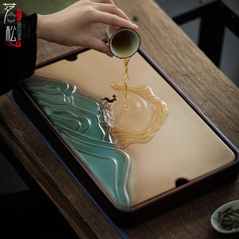 日式茶具托盘复古储水盘窑变茶盘便捷干泡盘家用小号茶台陶瓷浮雕