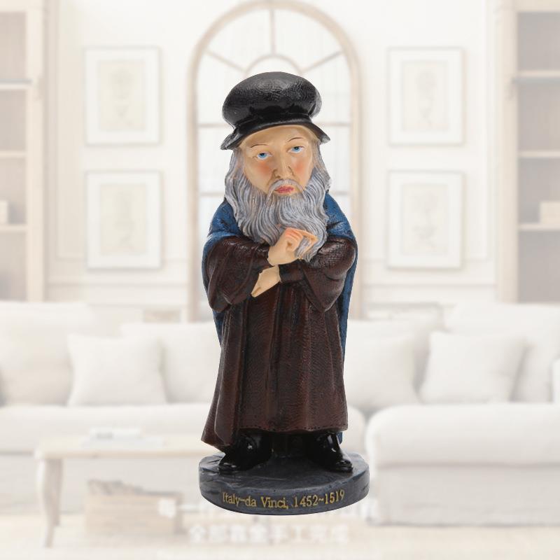 树脂工艺品意大利画家达芬奇人物模型摆件收藏仿真公仔家居装饰品