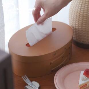 北欧复古手工木制夏克盒家用纸巾盒小众简约收纳盒多用椭圆收纳框