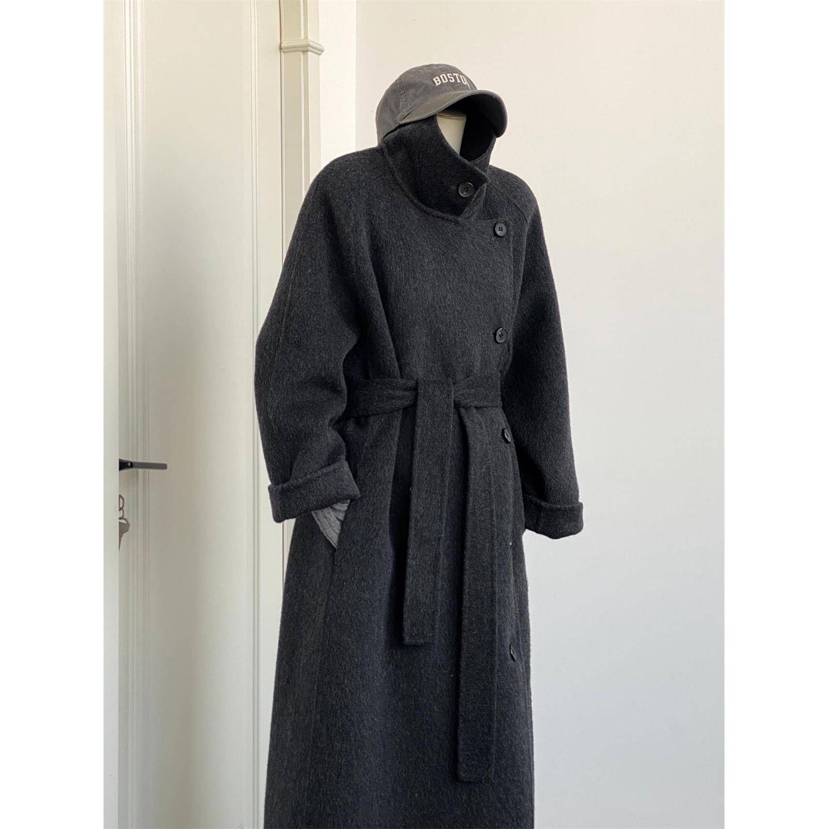 黑灰色双面羊绒大衣女秋冬高级感2025新款慵懒风羊毛驼绒毛呢大衣