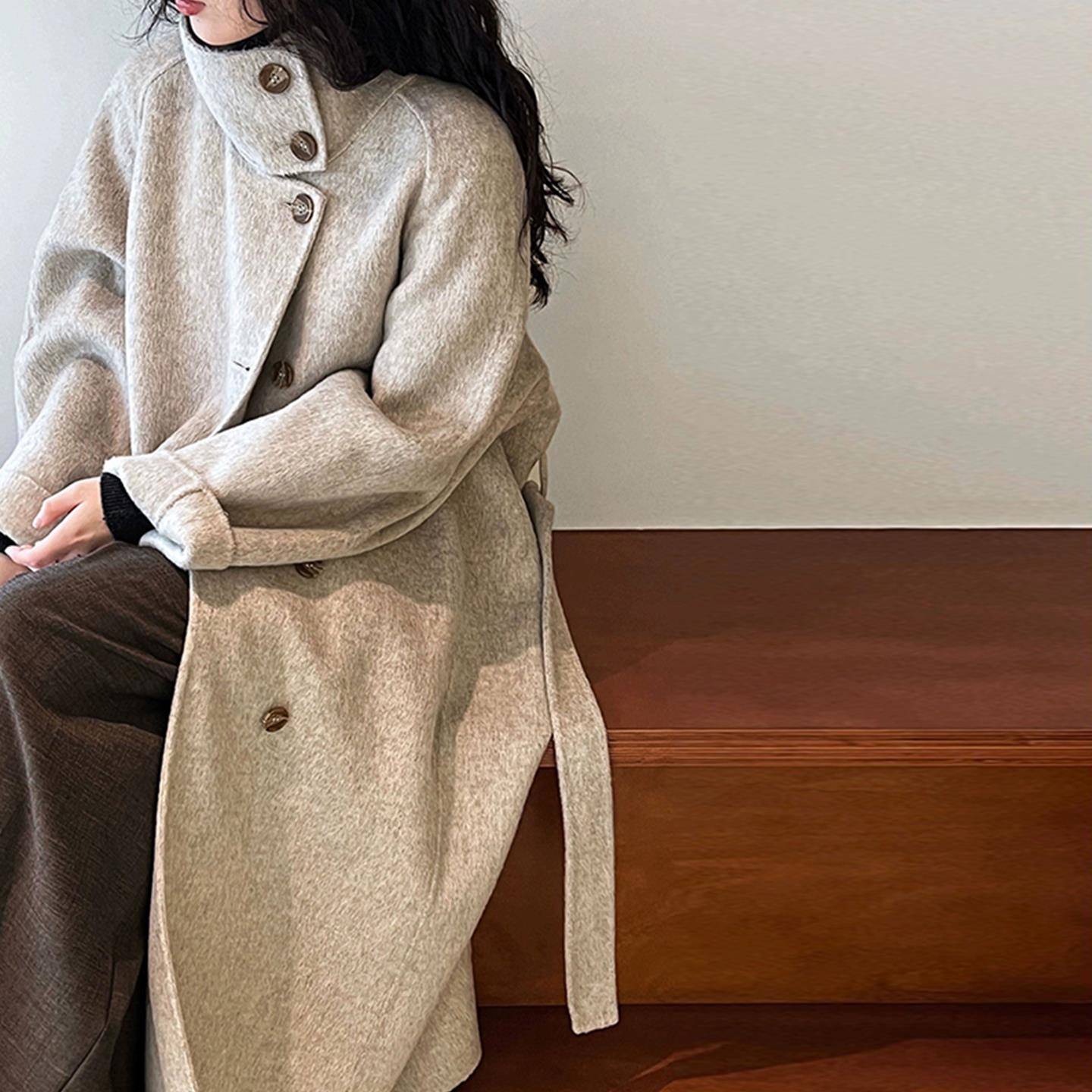 高级感双面羊绒大衣女中长款2025秋冬新款韩系加厚立领羊毛呢外套