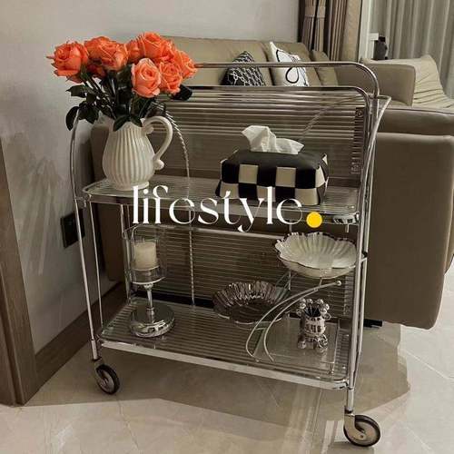 中古网红玻璃小推车复刻可移动设计师餐车家用置物架茶几边几