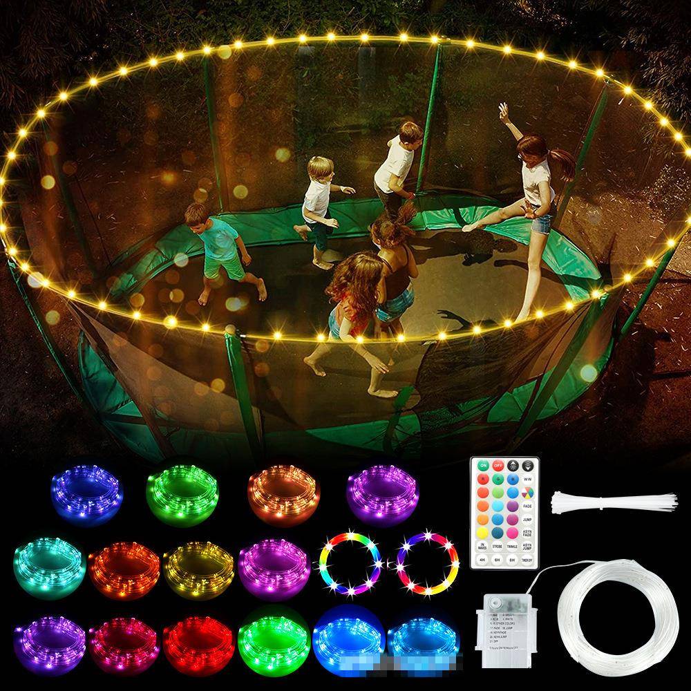 热销蹦床边缘灯RGB16色防水电池盒七彩跑马软管灯条红外控制