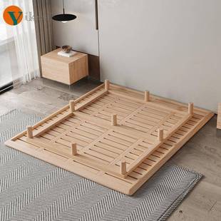 悬浮床北欧白蜡木无床头床架子主卧简约全实木床双人床带灯纯实木