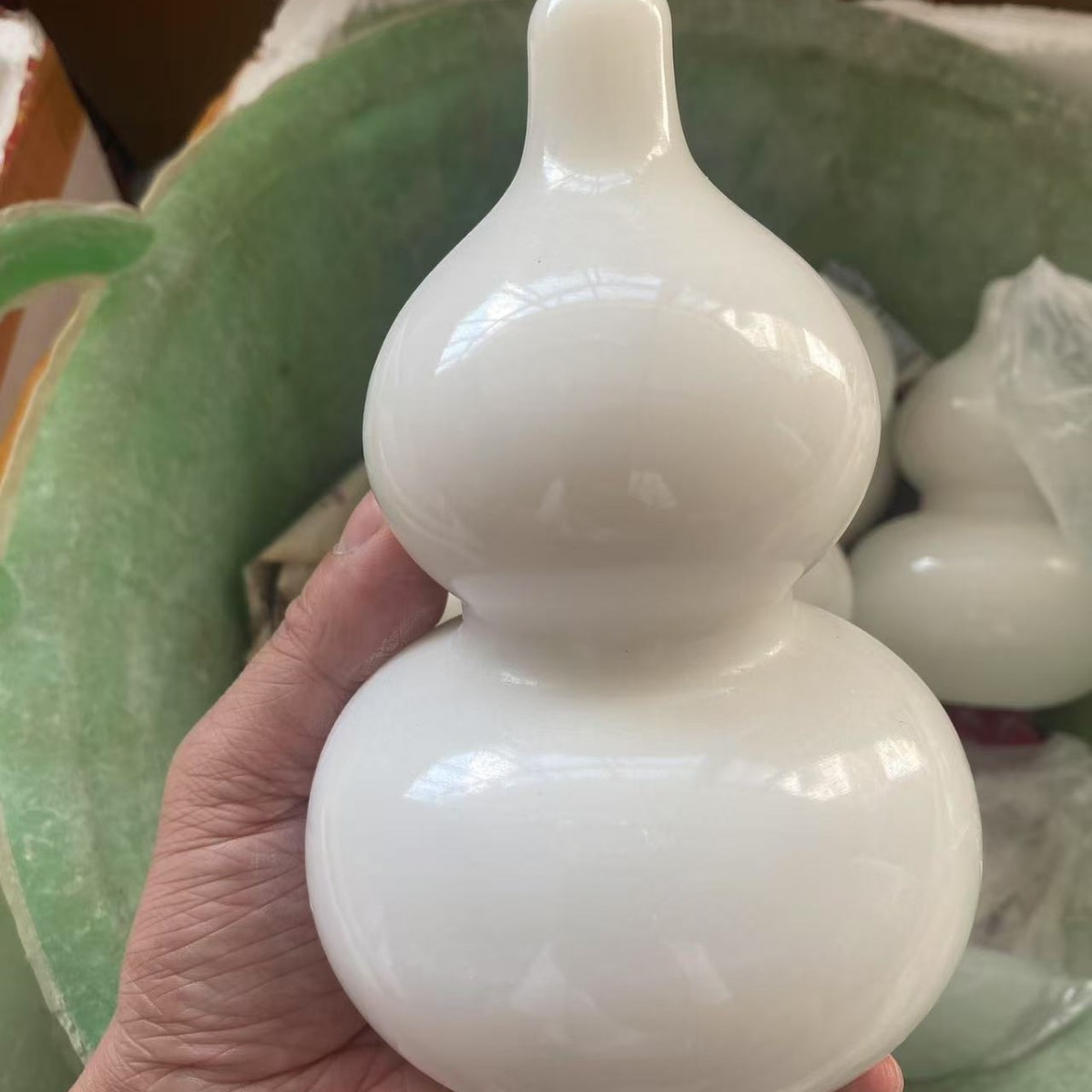 天然汉白玉白色葫芦摆件居家饰品风实心中式家居客厅办公室玄关批图片