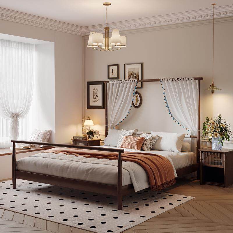 美式复古风实木架子床简约现代一米五单人纱幔1米8大床民宿风家具,节庆用品/礼品,新娘配件,淘宝优惠券,粉丝福利购,淘宝优惠卷