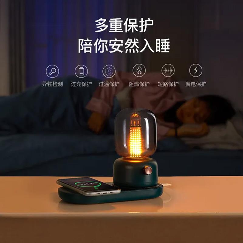 新品复古仿烛光旋转调光小夜灯智能充电卧室床头灯无线充电小夜灯
