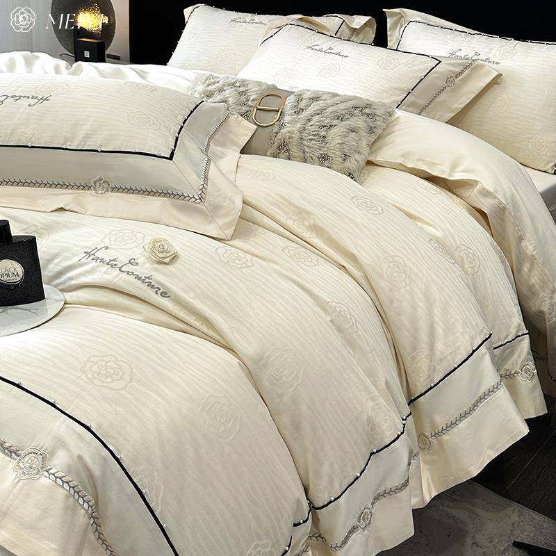 家纺轻奢风刺绣款床上四件套全棉纯棉100S长绒棉床单被套床品