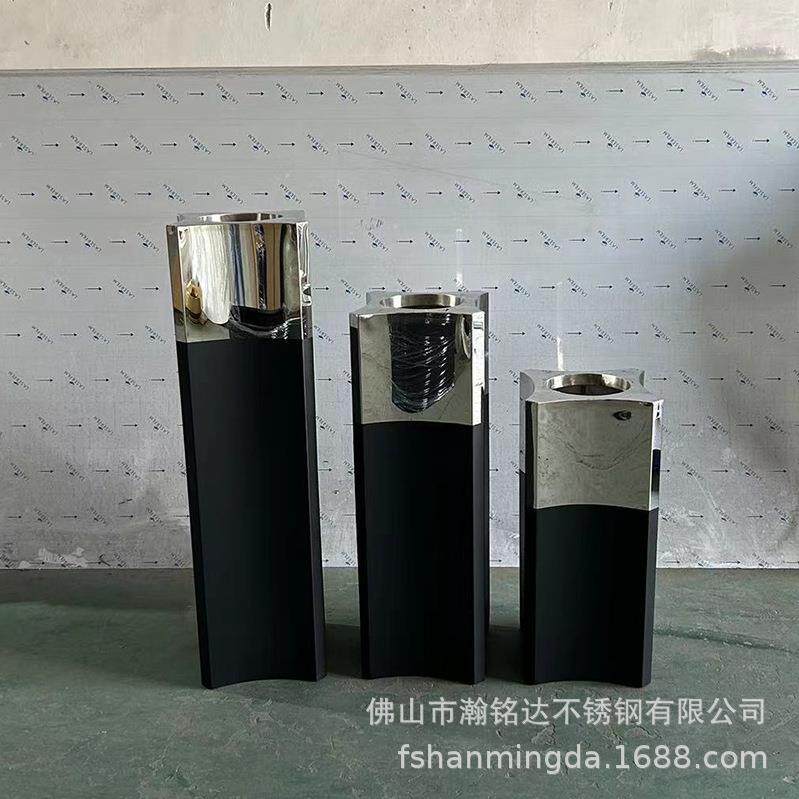 供应金属双色花盆镜面香槟金不锈钢组合落地花盆套装户外