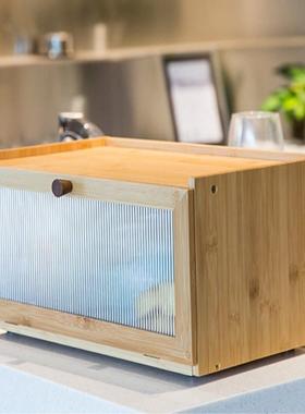 竹制面包箱厨房收纳储物盒带抽屉翻盖BSCI认证简约