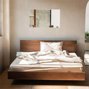 北欧全实木双人床黑胡桃木日式简约气压箱体床储物床白橡木悬浮床