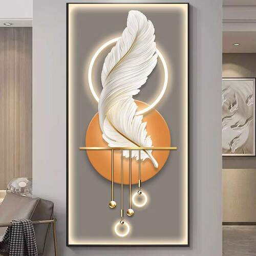 2024新款羽毛玄关装饰画高级走廊过道壁画现代轻奢竖版入户门挂画