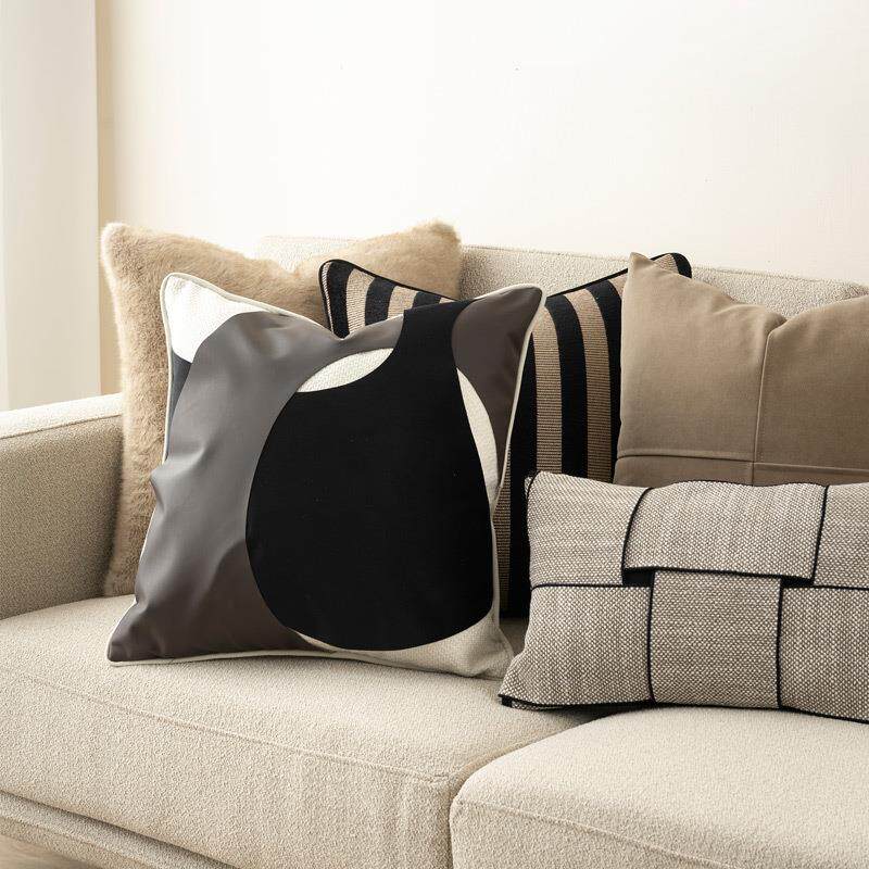 现代简约轻奢抱枕黑咖色靠枕摩登都市客厅沙发靠垫高级感酒店靠包
