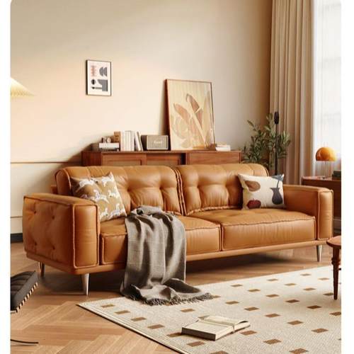 客厅小户型沙发简约现代复古黑色科技皮极简三人位羽绒皮艺沙发