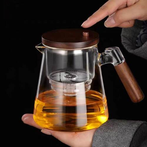 办公室高硼硅玻璃内胆胡桃木茶水分离过滤泡茶壶简约玻璃煮茶茶壶