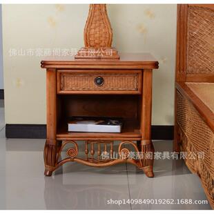 批酒店民宿卧室家具藤木床头柜田园风收纳柜藤编实木储物柜