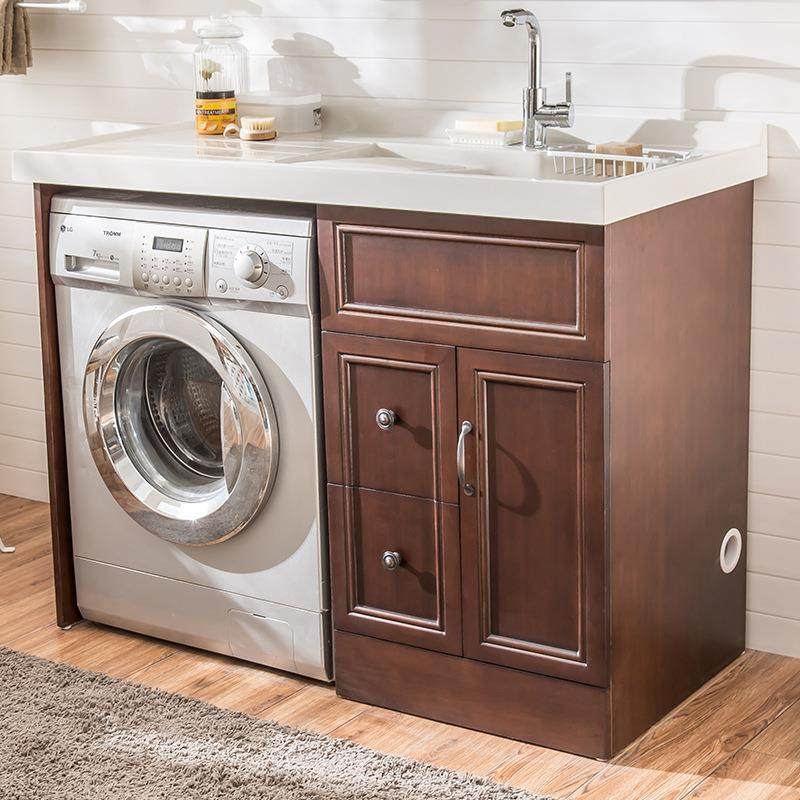 美式实木阳台洗衣柜橡木落地阳光伴侣洗衣机台面非标切角