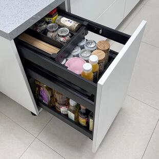 沙恩全铝抽中抽调味篮橱柜拉篮厨房厨窄柜调料架抽屉立式置物架蓝