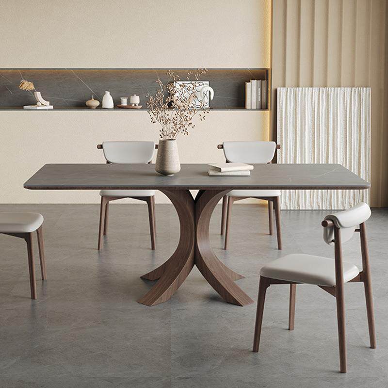 北欧实木长餐桌家用现代简约风胡桃木色依诺岩板白蜡木餐桌椅组合