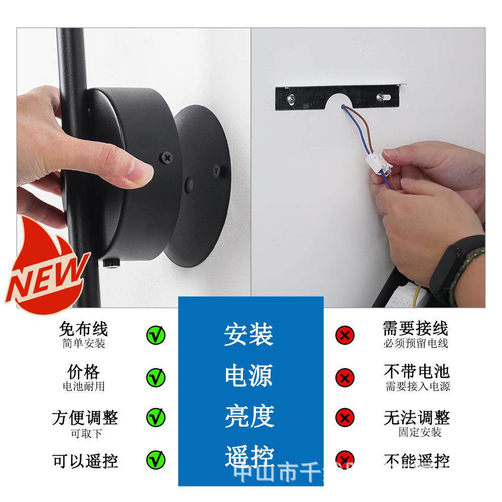 圆盘室内充电壁灯客厅卧室床头装饰灯LED遥控免布线磁吸壁灯