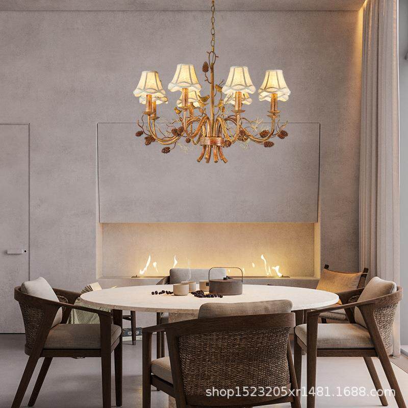 美式乡村复古吊灯餐厅灯艺术装饰田园风客厅卧室民宿餐桌灯具布艺