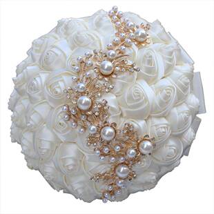新款韩式婚礼用品新娘手捧花仿真玫瑰珍珠手捧花束颜色W706