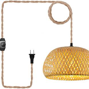 工业插入式吊灯带插头线麻绳悬挂灯卧室厨房岛餐厅藤制竹艺编织灯