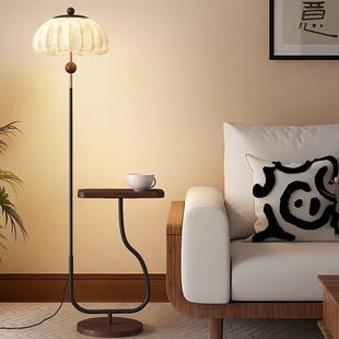 复古实木置物落地灯护眼东方宋代美学客厅沙发床头布艺装饰落地灯