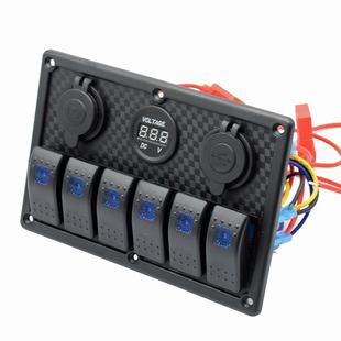 12V汽车游艇6位3孔开关面板翘板船开关USB电压控制面板组合cc