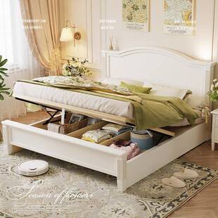 现代简约实木大床主卧一米八双人床实木家具气压床高箱储物实木床