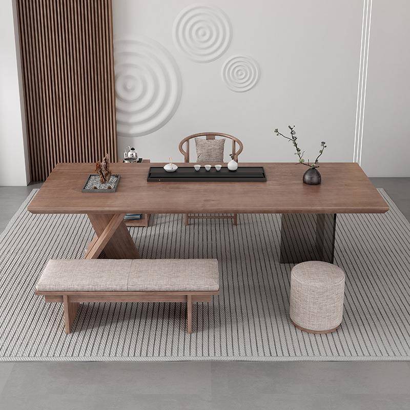 轻奢寂风原侘木现代感茶桌椅组合茶台泡茶桌亚克力家用大板桌客椅