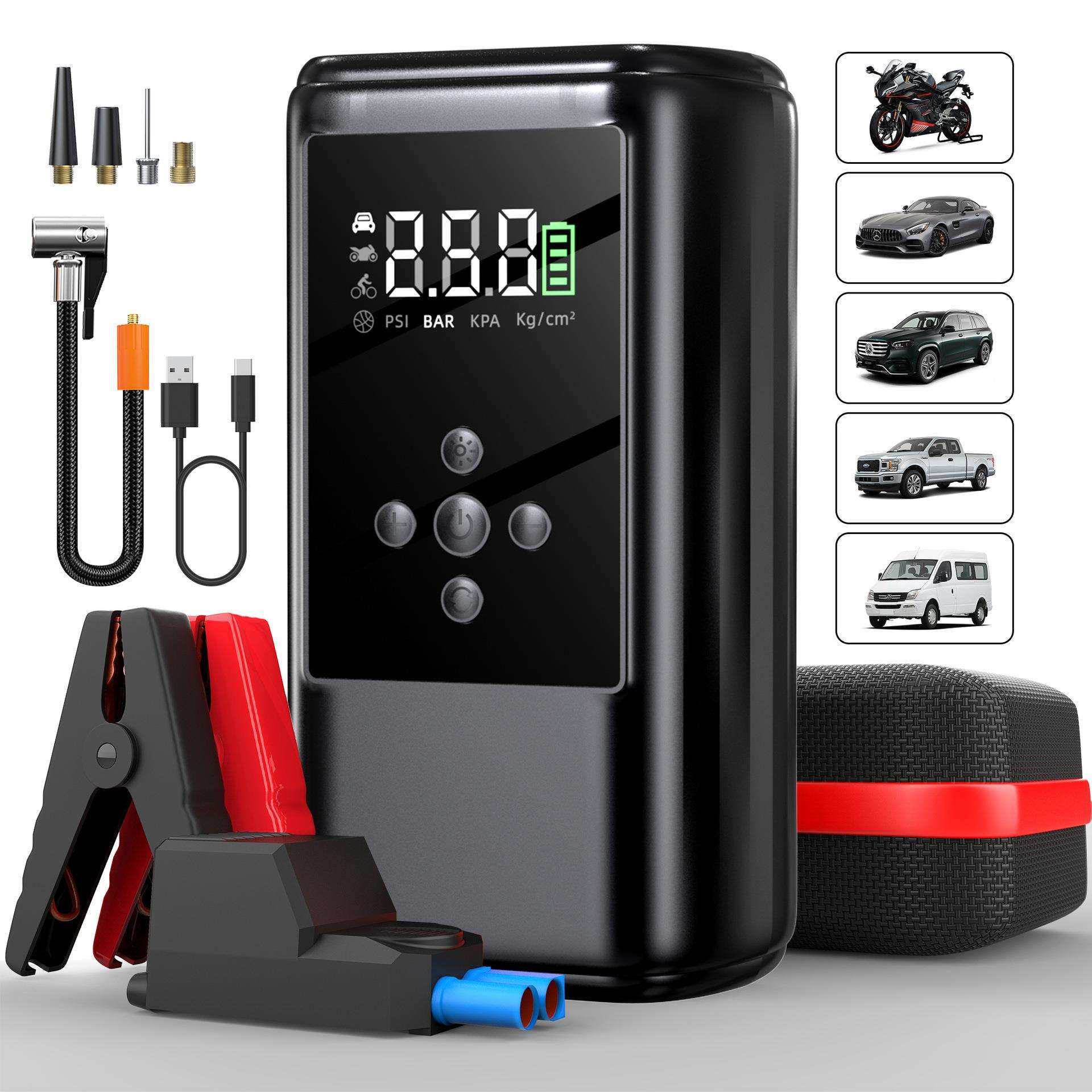 工厂直供中性英文汽车应急启动电源气泵一体机电瓶启动器打火神器