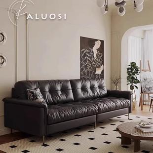 中古风真皮沙发黑色油蜡皮星云沙发复古风设计师客厅小户型三人位