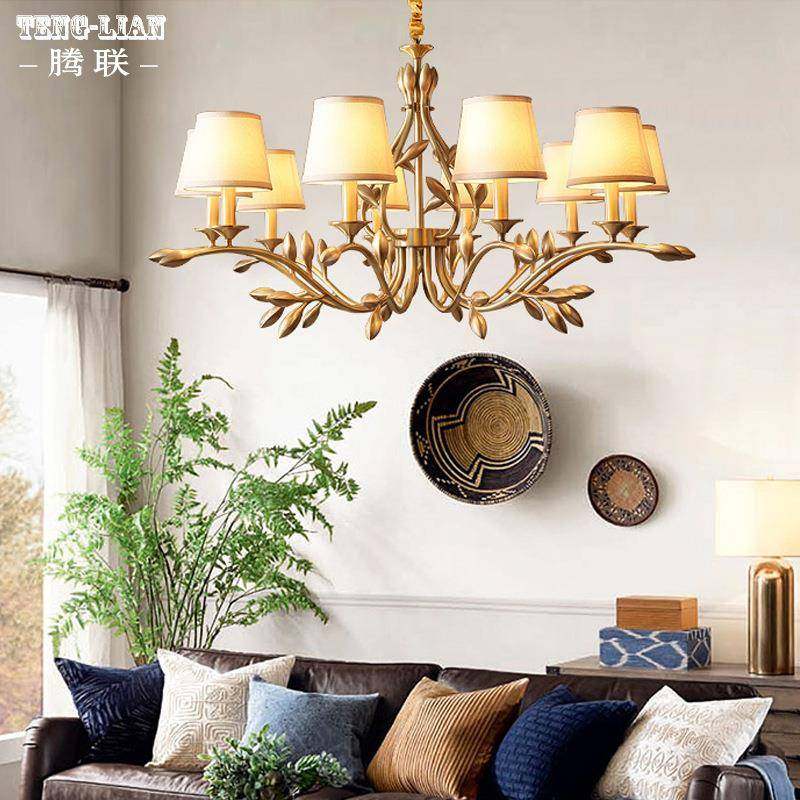 美式吊灯金枝玉叶全铜客厅灯乡村田园卧室灯具创意餐厅全铜吊灯具